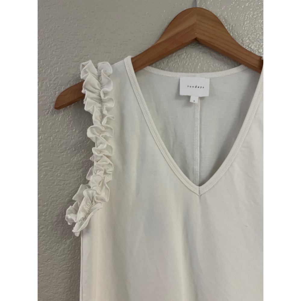 Sundays White Ruffle Sleeve V-Neck Mini Dress Cotton Blend Small - Picture 2 of 7